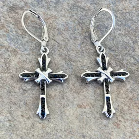 Bling Cross - Black Stone - Lever Back Earrings -  SK2605E