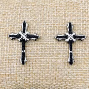 Bling Cross - Black Stone - Stud - Earrings -  SK2605E