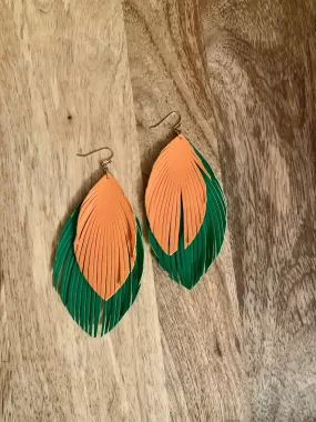 Green & Orange Feather Earrings