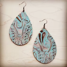 Napolis Turquoise and Brown Leather Teardrop Earrings