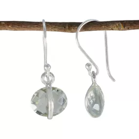 Riyo Beddable 925 Sterling Silver Earring For Lady Green Amethyst Earring Bezel Setting Green Earring Dangle Earring